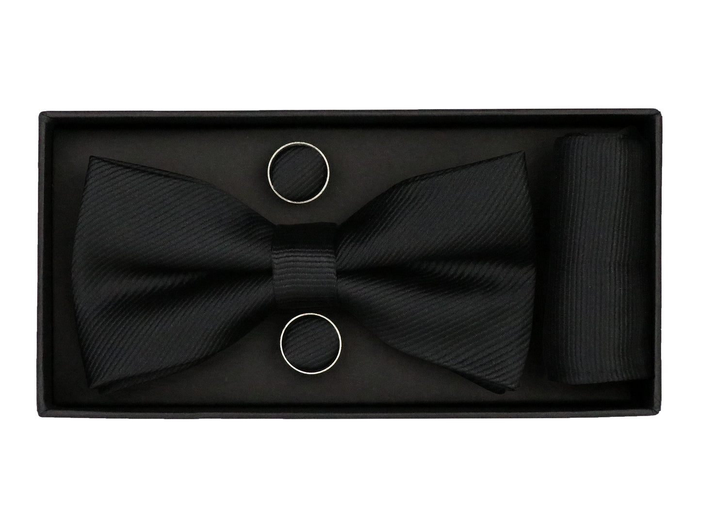 Heritage House 38089 Young Men's Bow Tie Set- Diagonal Solid - Black