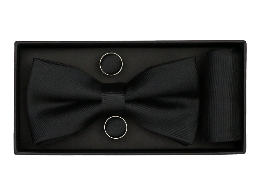 Heritage House 38089 Young Men's Bow Tie Set- Diagonal Solid - Black