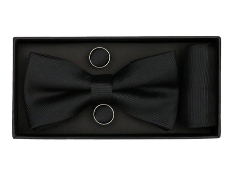 Image of Heritage House 38089 Young Men's Bow Tie Set- Diagonal Solid - Black