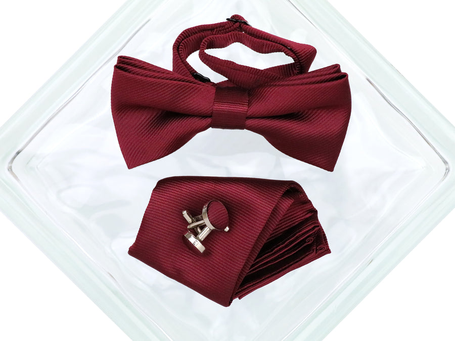 Heritage House 38090 Young Men's Bow Tie Set - Diagonal Solid - Burgundy