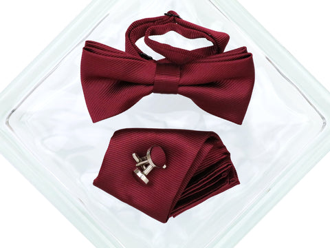 Image of Heritage House 38090 Young Men's Bow Tie Set - Diagonal Solid - Burgundy