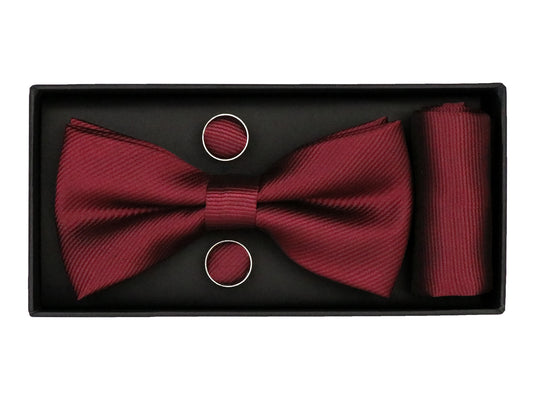 Heritage House 38090 Young Men's Bow Tie Set - Diagonal Solid - Burgundy