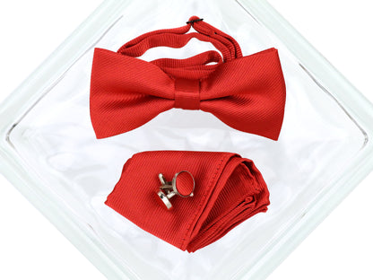 Heritage House 38091 Young Men's Bow Tie Set - Diagonal Solid - Red