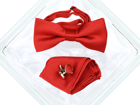 Image of Heritage House 38091 Young Men's Bow Tie Set - Diagonal Solid - Red