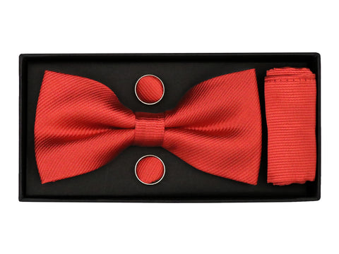 Image of Heritage House 38091 Young Men's Bow Tie Set - Diagonal Solid - Red