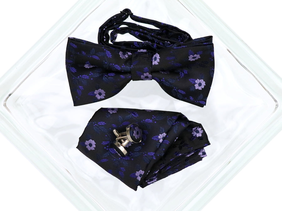 Heritage House 38092 Young Men's Bow Tie Set - Floral - Black/Navy/Lilac