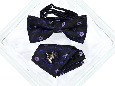 Image of Heritage House 38092 Young Men's Bow Tie Set - Floral - Black/Navy/Lilac