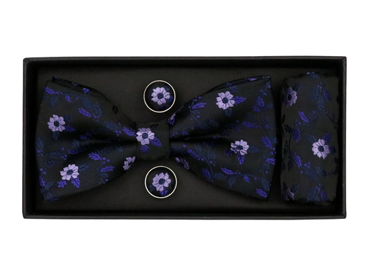 Heritage House 38092 Young Men's Bow Tie Set - Floral - Black/Navy/Lilac