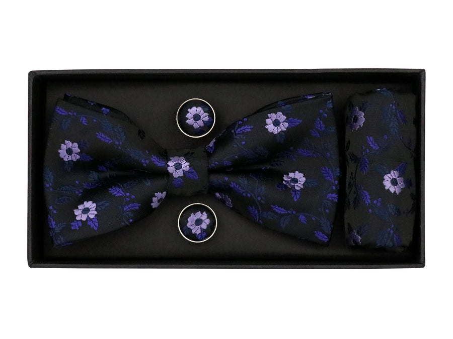 Heritage House 38092 Young Men's Bow Tie Set - Floral - Black/Navy/Lilac