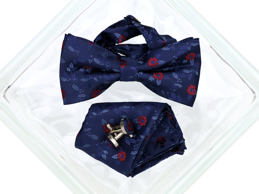 Heritage House 38093 Young Men's Bow Tie Set - Floral - Navy/Red