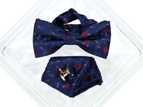 Image of Heritage House 38093 Young Men's Bow Tie Set - Floral - Navy/Red