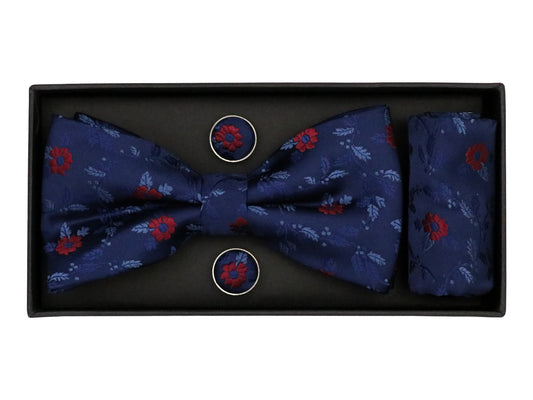 Heritage House 38093 Young Men's Bow Tie Set - Floral - Navy/Red