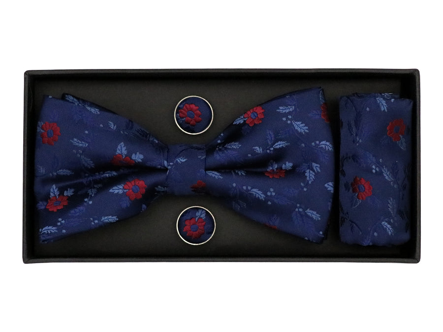 Heritage House 38093 Young Men's Bow Tie Set - Floral - Navy/Red