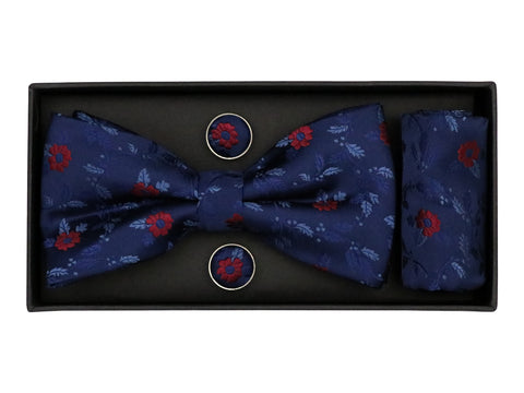 Image of Heritage House 38093 Young Men's Bow Tie Set - Floral - Navy/Red