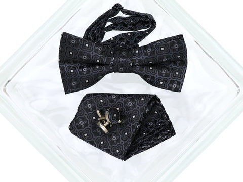 Image of Heritage House 38094 Young Men's Bow Tie Set - Medallion - Black/Grey