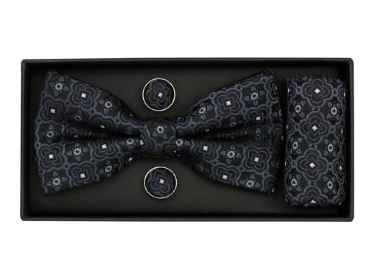 Heritage House 38094 Young Men's Bow Tie Set - Medallion - Black/Grey