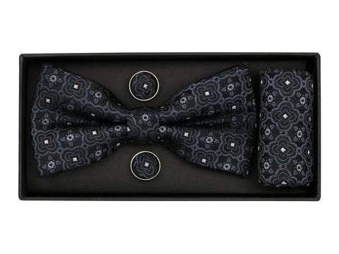 Image of Heritage House 38094 Young Men's Bow Tie Set - Medallion - Black/Grey