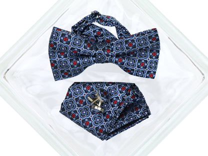 Heritage House 38095 Young Men's Bow Tie Set - Medallion - Navy/Powder/Red