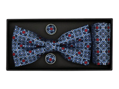 Image of Heritage House 38095 Young Men's Bow Tie Set - Medallion - Powder/Red