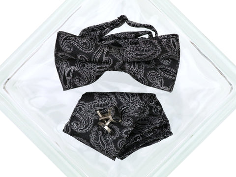 Image of Heritage House 38096 Young Men's Bow Tie Set - Paisley - Black/Grey