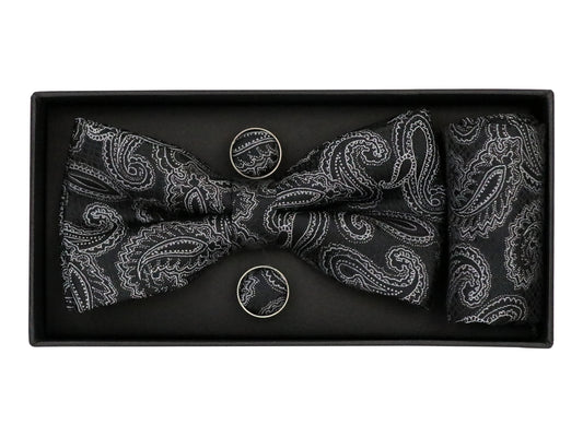 Heritage House 38096 Young Men's Bow Tie Set - Paisley - Black/Grey