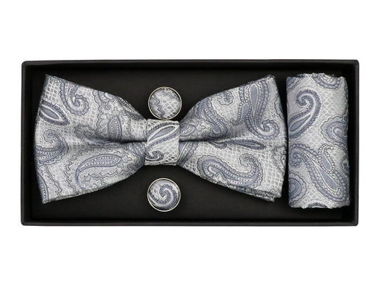 Heritage House 38097 Young Men's Bow Tie Set - Paisley - Grey/Blue/White