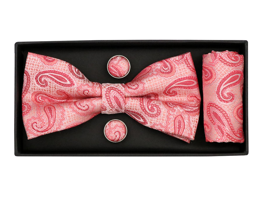 Heritage House 38098 Young Men's Bow Tie Set - Paisley - Pink/White/Red