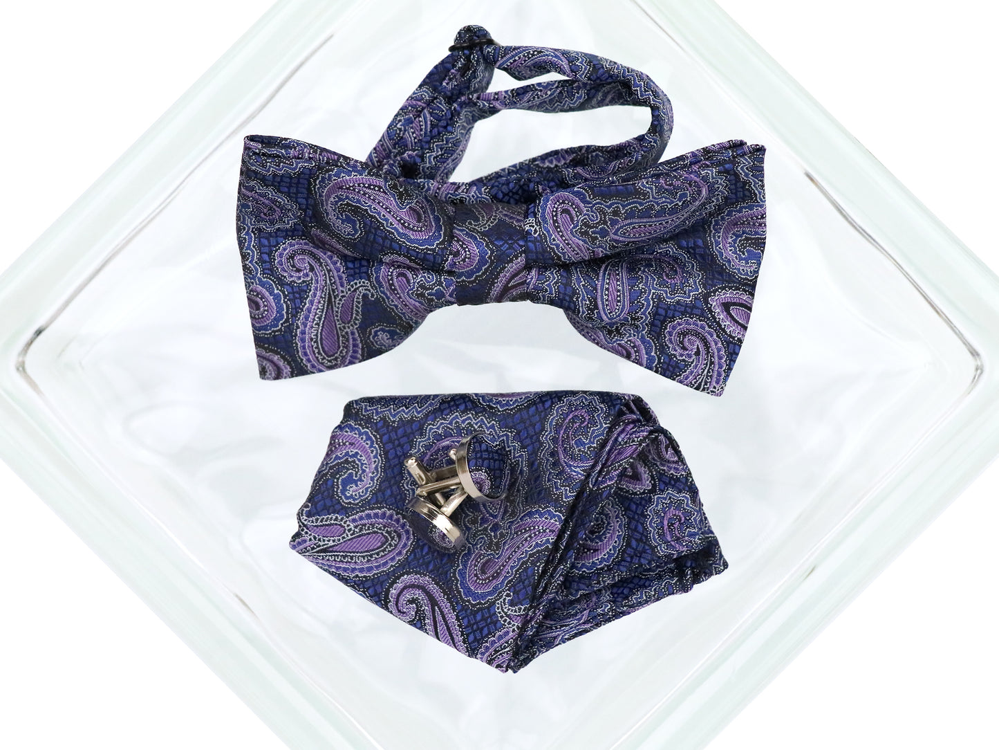 Heritage House 38099 Young Men's Bow Tie Set - Paisley - Navy/Purple