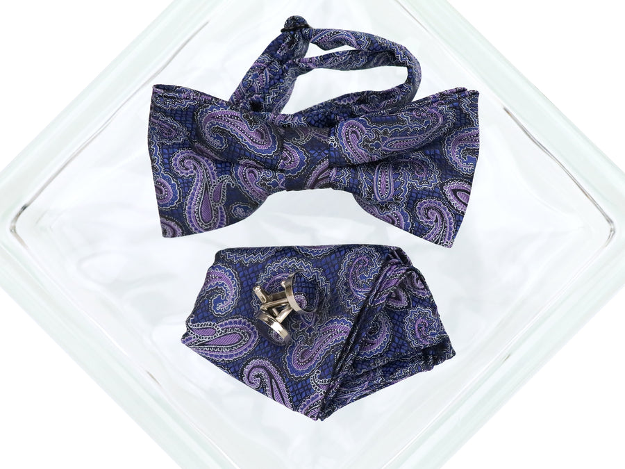 Heritage House 38099 Young Men's Bow Tie Set - Paisley - Purple/Navy