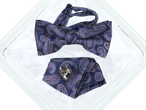 Image of Heritage House 38099 Young Men's Bow Tie Set - Paisley - Purple/Navy