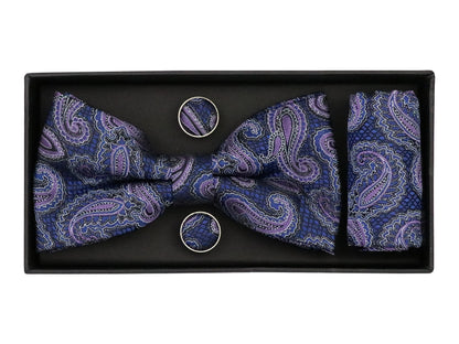 Heritage House 38099 Young Men's Bow Tie Set - Paisley - Navy/Purple