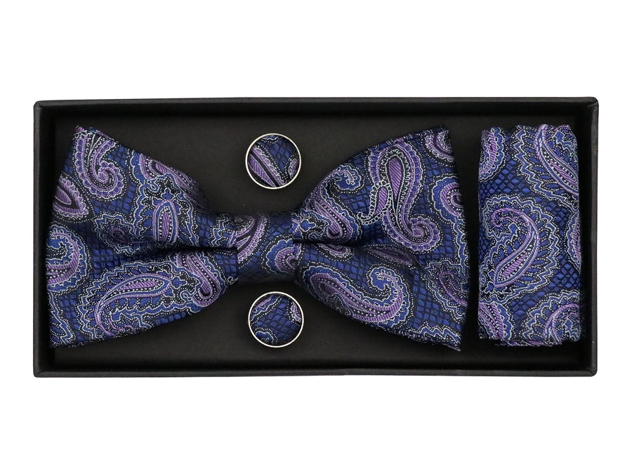 Heritage House 38099 Young Men's Bow Tie Set - Paisley - Purple/Navy