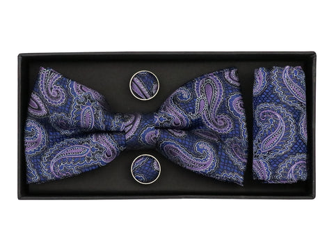 Image of Heritage House 38099 Young Men's Bow Tie Set - Paisley - Purple/Navy