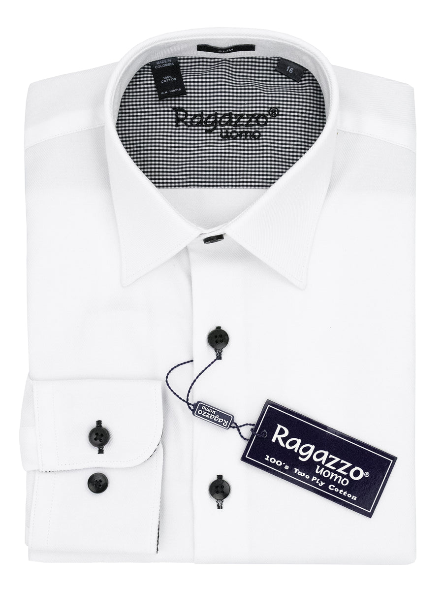 Ragazzo 38232 Boy's Dress Shirt - Diagonal Tonal Weave - Slim Fit - White/Black