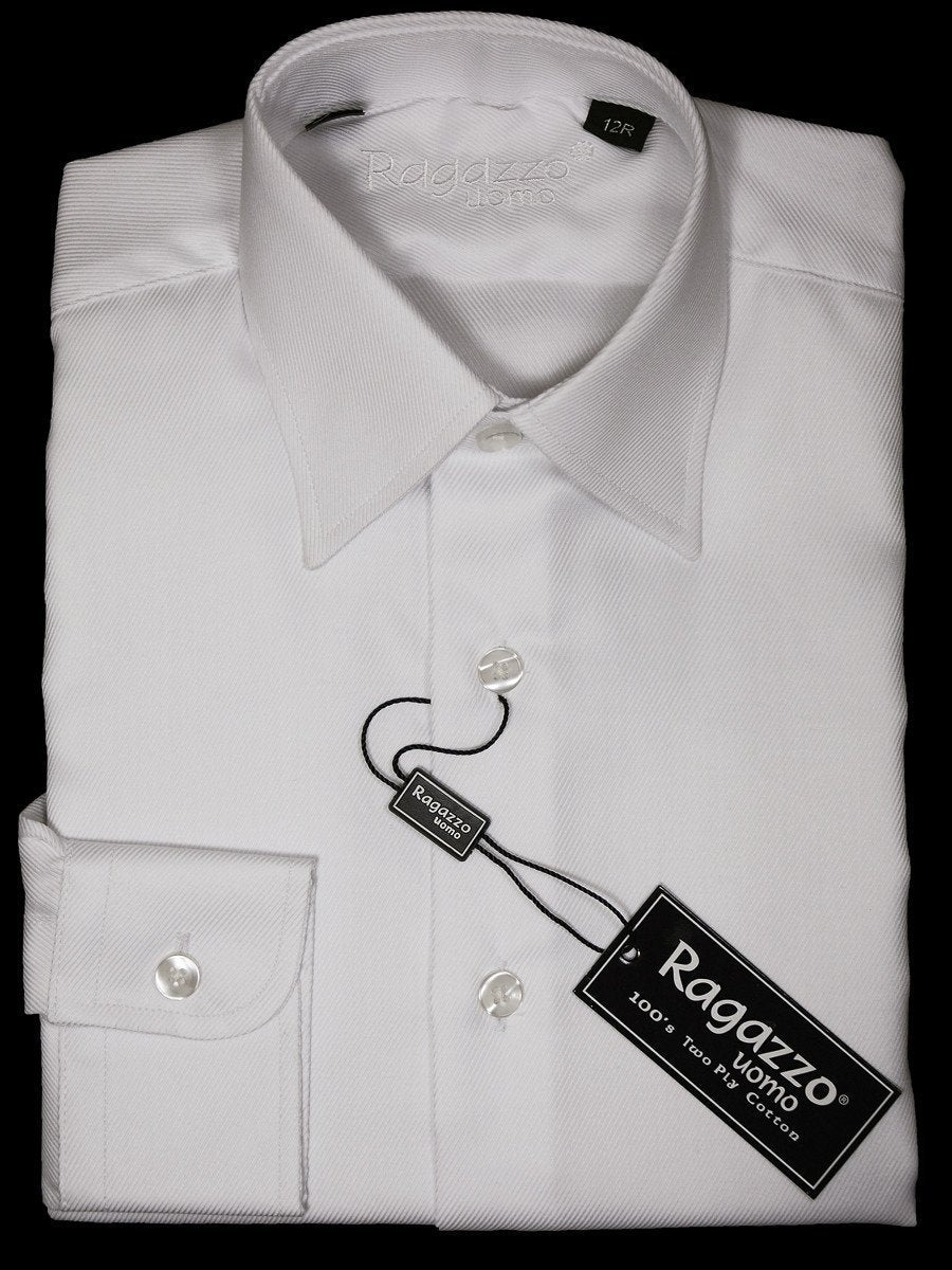 Ragazzo 10887 Boy's Dress Shirt - Tonal Diagonal Weave - White