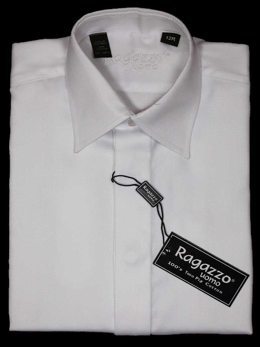 Ragazzo 10887 Boy's Dress Shirt - Tonal Diagonal Weave - White