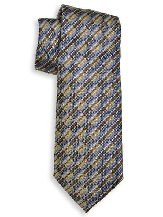 Heritage House 13688 100% Woven Silk Boy's Tie - Neat - Khaki/Blue