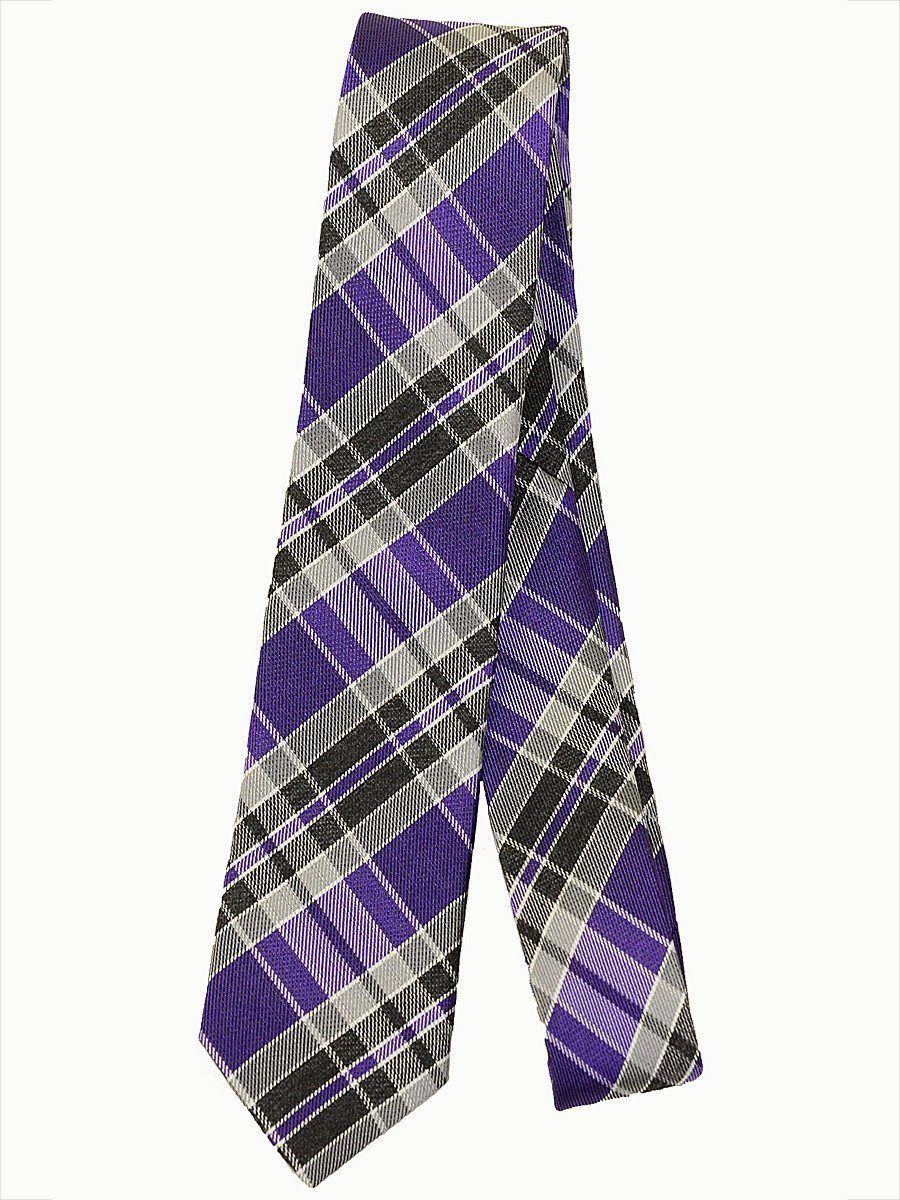 Heritage House 17269 100% Woven Silk Skinny Boy's Tie - Plaid - Purple/Grey/Black