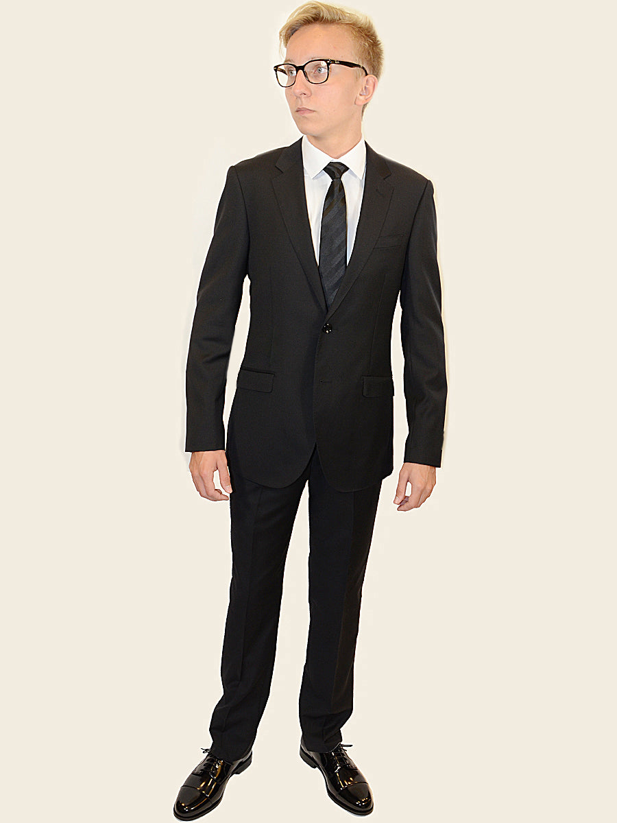 Trend by Maxman 17274 Black Skinny Fit Young Man's Suit Separate Jacket - Solid Gabardine - 100% Tropical Worsted Super 140 Wool - Lined