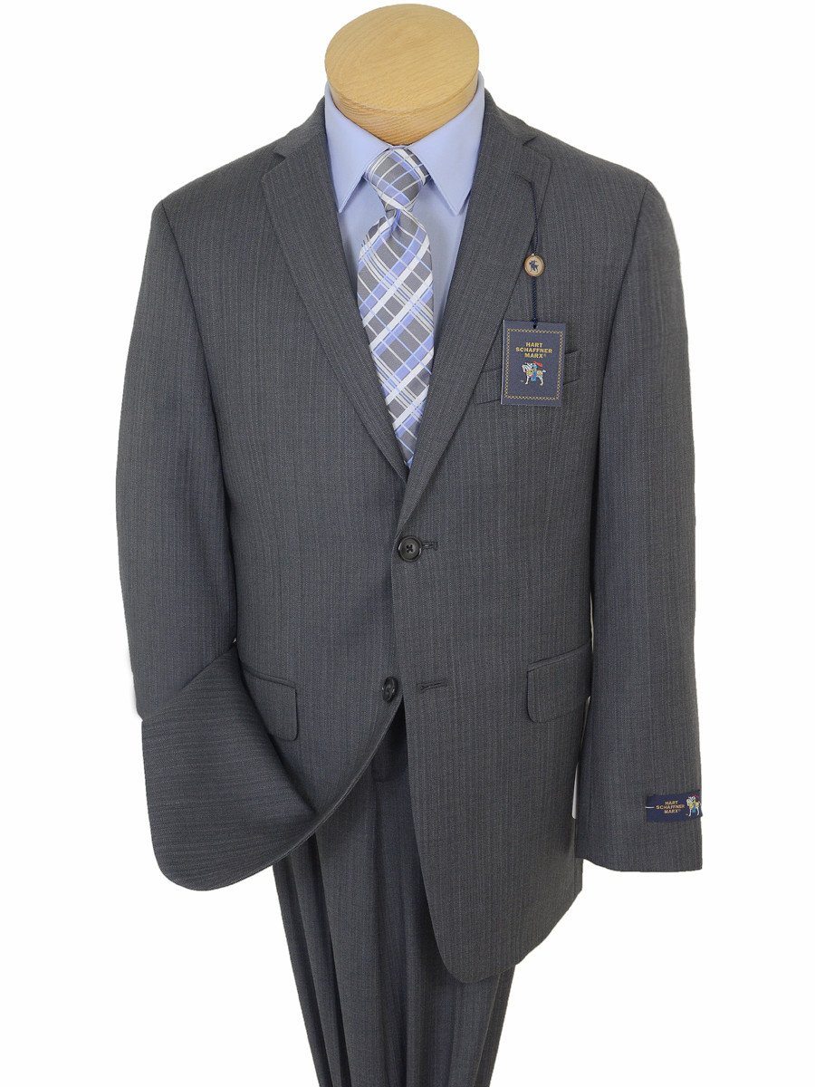 Hart Schaffner Marx 17759 100% Tropical Worsted Wool Boy's 2-Piece Suit - Tonal Herringbone with Blue accent - Gray, 2-Button Single Breasted Jacket, Plain Front Pant Boys Suit Hart Schaffner Marx 