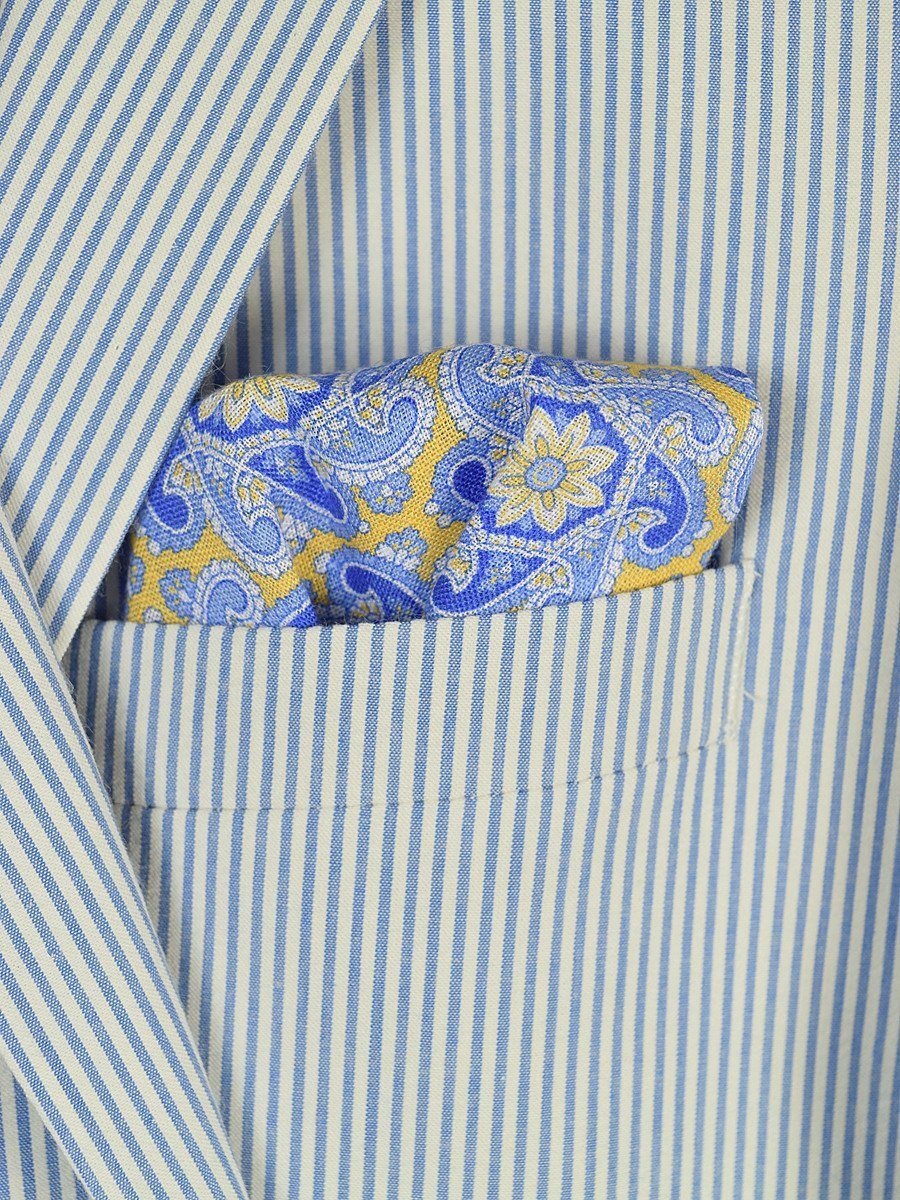 Boy's Pocket Square 19254 Yellow/Blue Paisley Boys Pocket Square High Cotton 