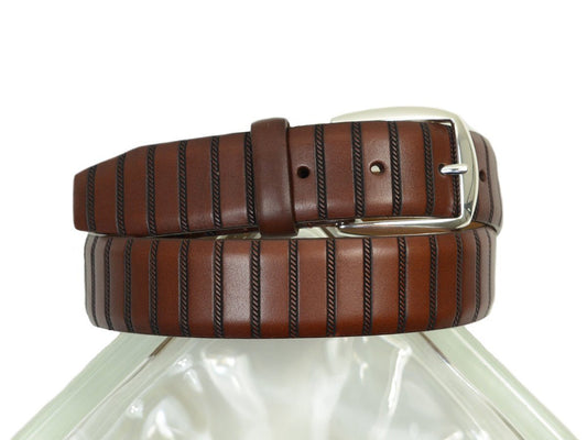 Brighton 19852 100% Full grain leather Boy's Belt - Twisted Column Design Band - Brown, Silver Buckle Boys Belt Brighton 