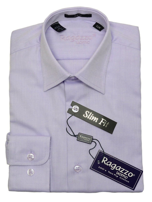 Ragazzo 20786 100% Cotton Boy's Slim Fit Dress Shirt - Tonal Herringbone - Lilac, Modified Spread Collar Boys Dress Shirt Ragazzo 