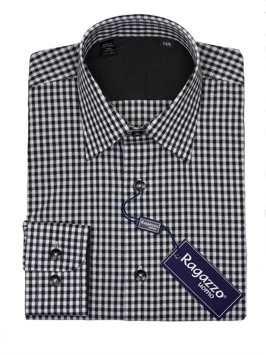 Ragazzo 24406 100% Cotton Boy's Dress Shirt - Gingham Check - Black Boys Dress Shirt Ragazzo 