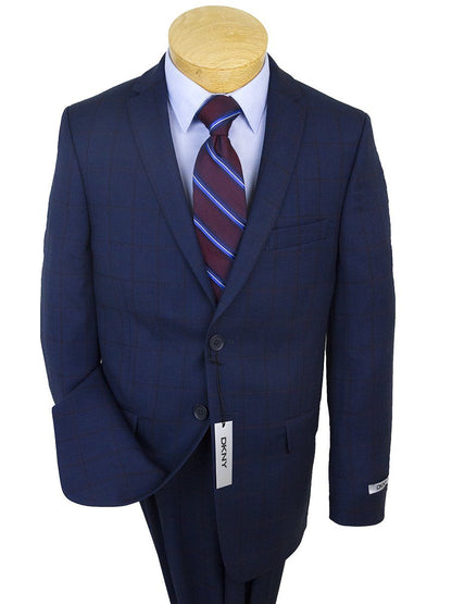 DKNY 25362 Skinny Fit Boy's Suit-Blue-Windowpane Boys Suit DKNY 