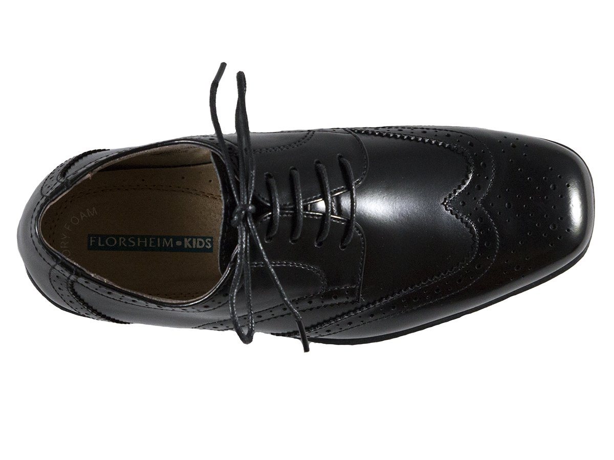 Florsheim 25573 Lace-Up Boy's Shoe - Wing Tip- Black Boys Shoes Florsheim 