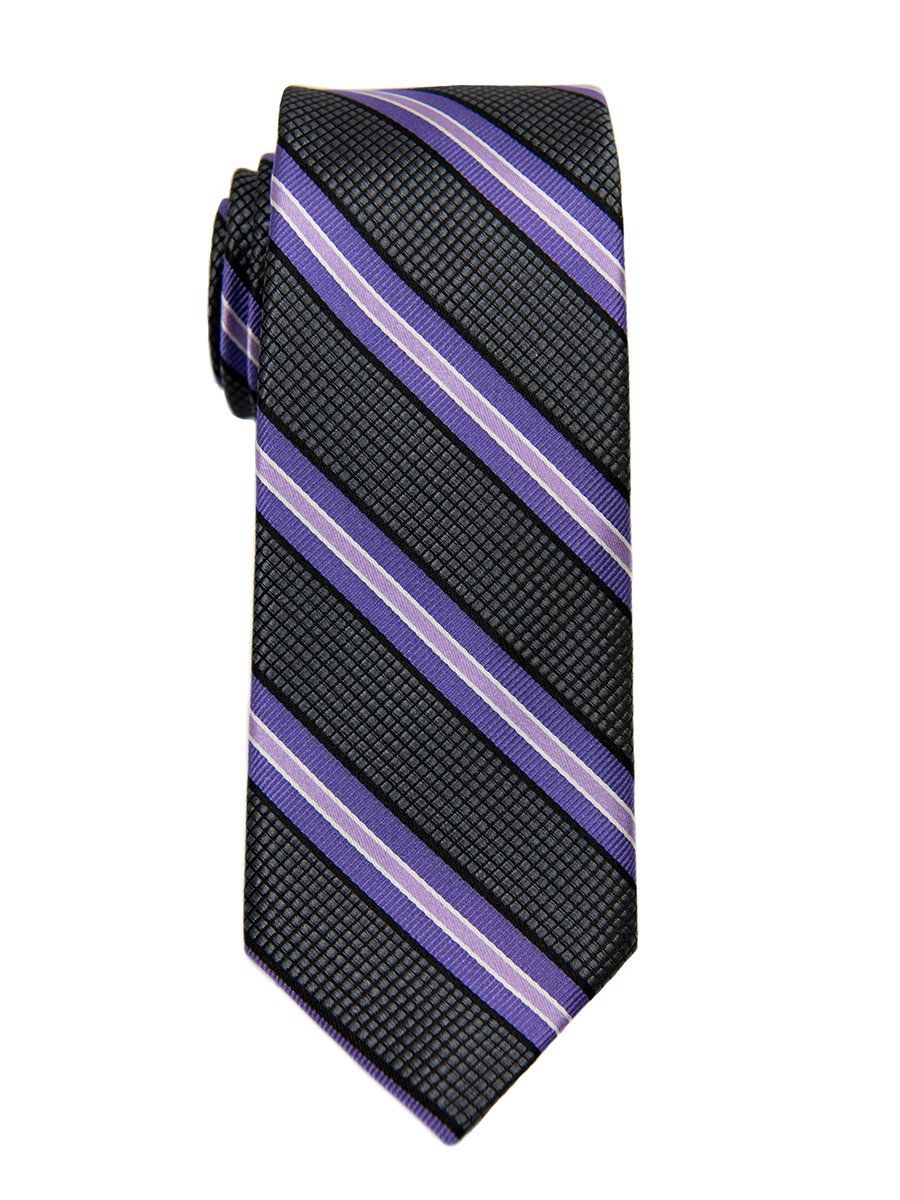 Heritage House 26605 100% Silk Boy's Tie - Stripe -Charcoal/Purple Boys Tie Heritage House 