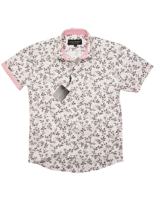 Leo & Zachary 28208 Boy's Short Sleeve Sport Shirt-Grey/Pink Boys S/S Woven Leo & Zachary 