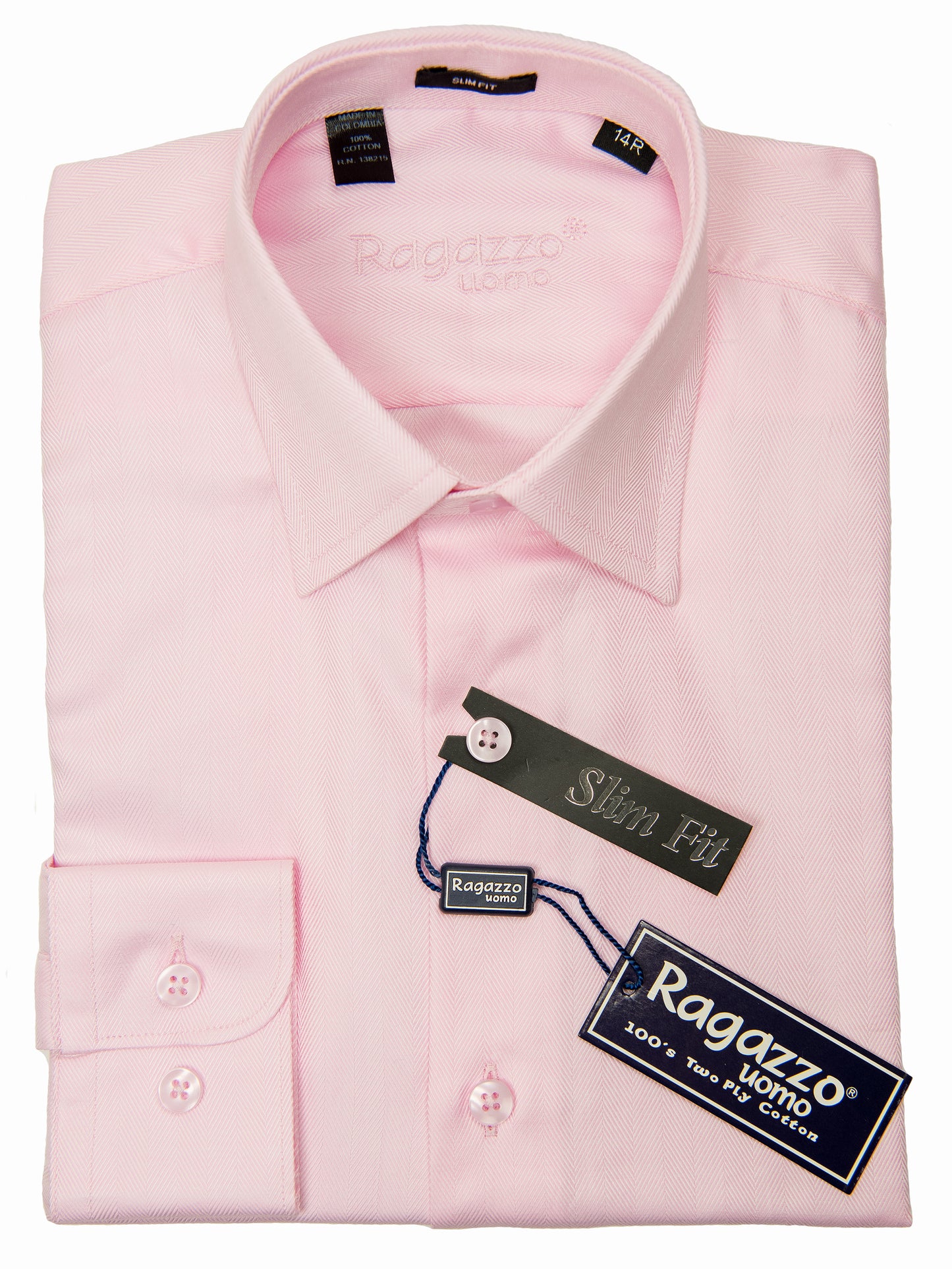 Ragazzo 28630 Boy's Dress Shirt - Slim Fit - Tonal Herringbone - Bubble Gum