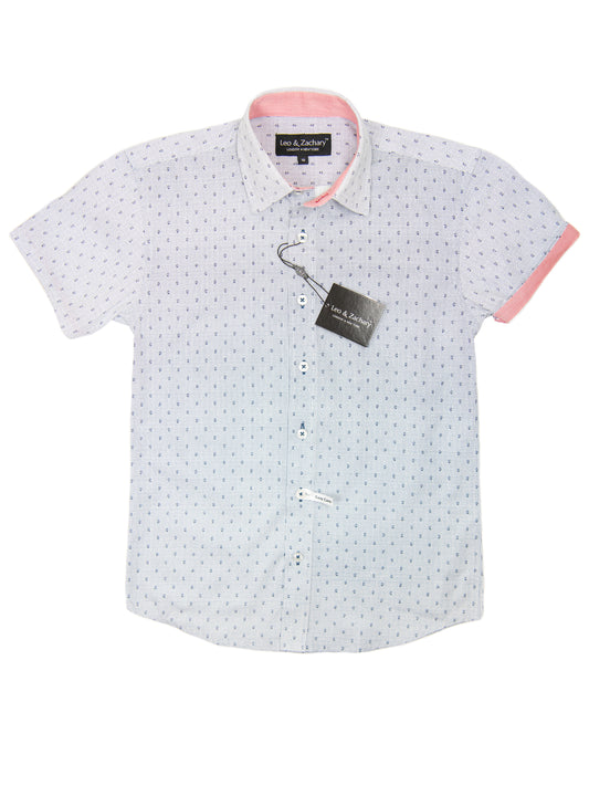 Leo & Zachary 28927 Boy's Short Sleeve Sport Shirt-Grey-Paisley